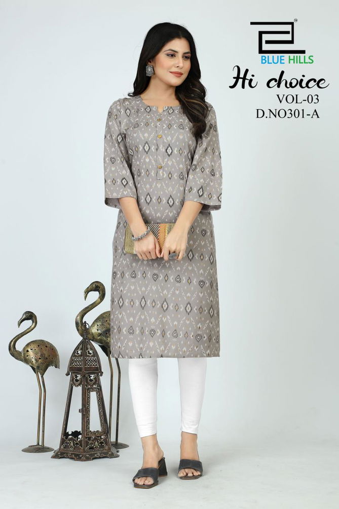 Blue Hills Hi Choice Vol 3 Daily Wear Printed Kurti Catalog
